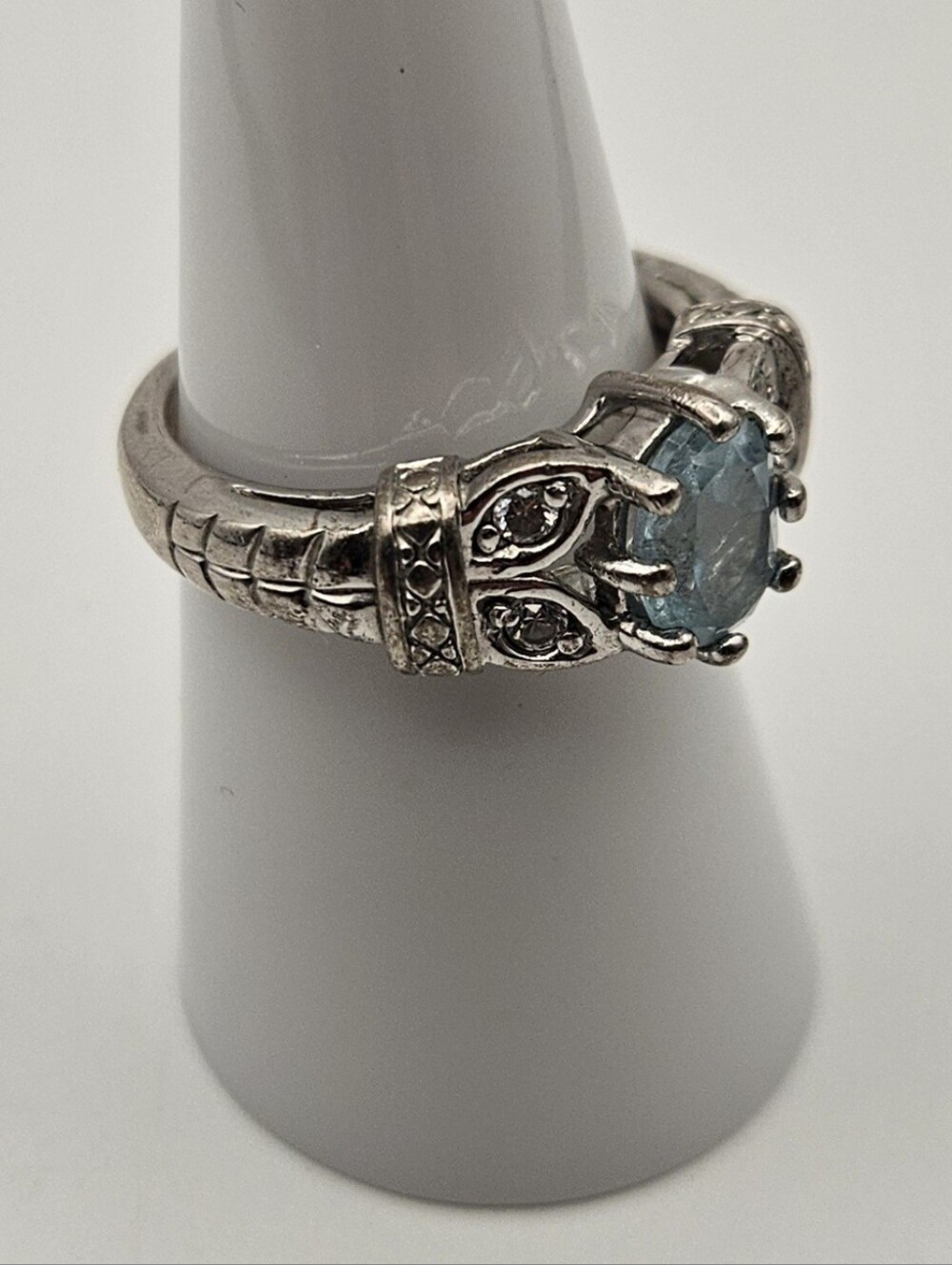 Vintage RJ 925 Sterling Silver Blue Stone Ring Size 7 Filigree Art Deco Style - Picture 7 of 10